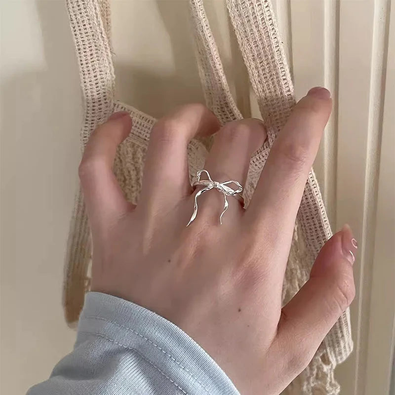Mix and Match Foxanry Silver  Ribbon Bowknot Rings
