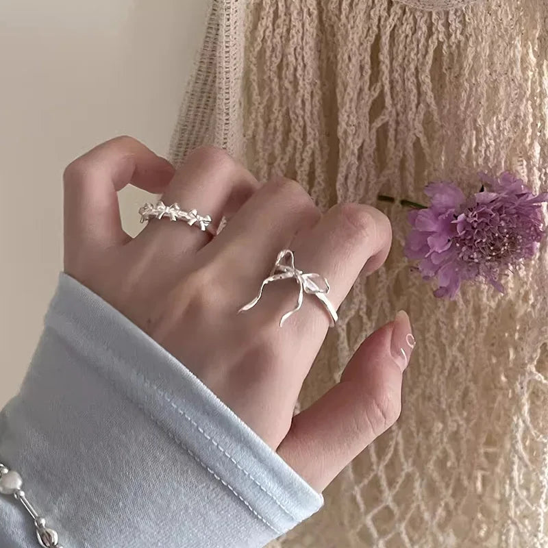 Mix and Match Foxanry Silver  Ribbon Bowknot Rings