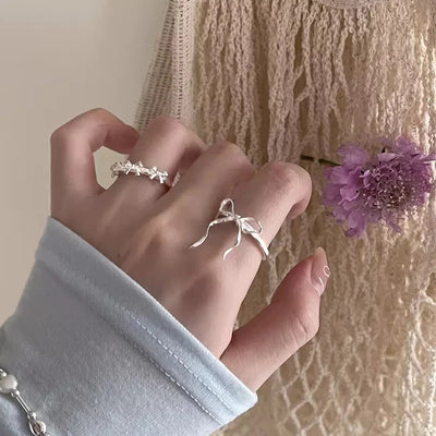 Mix and Match Foxanry Silver  Ribbon Bowknot Rings