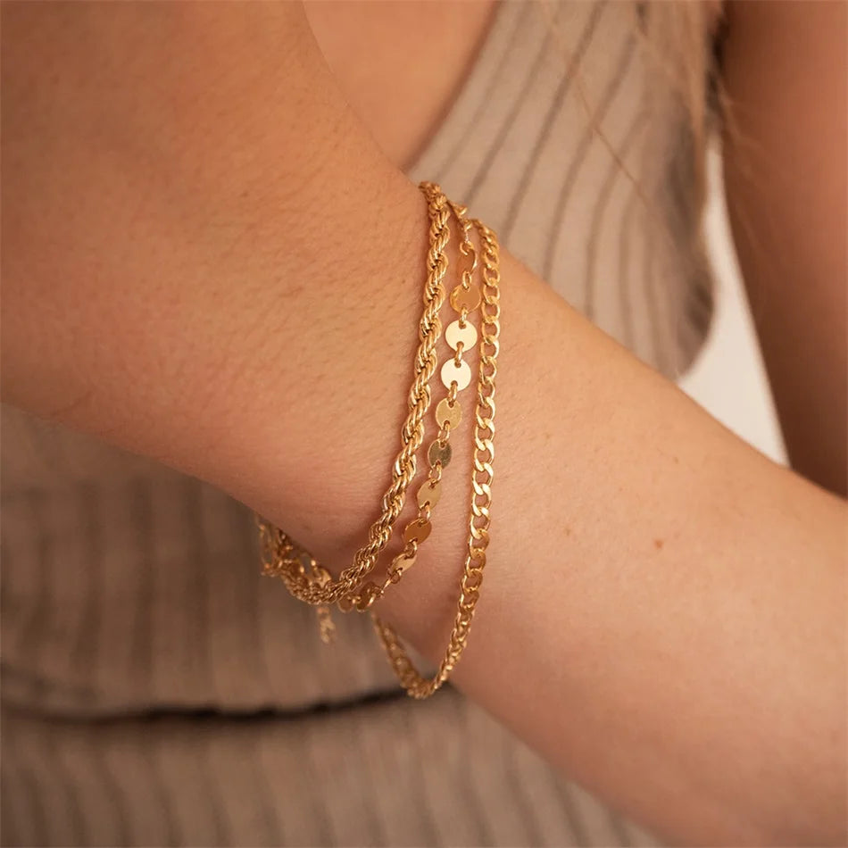 Mix and Match Golden  Bracelet Stainless Steel Twist Cuban Chain Bracelet for Women