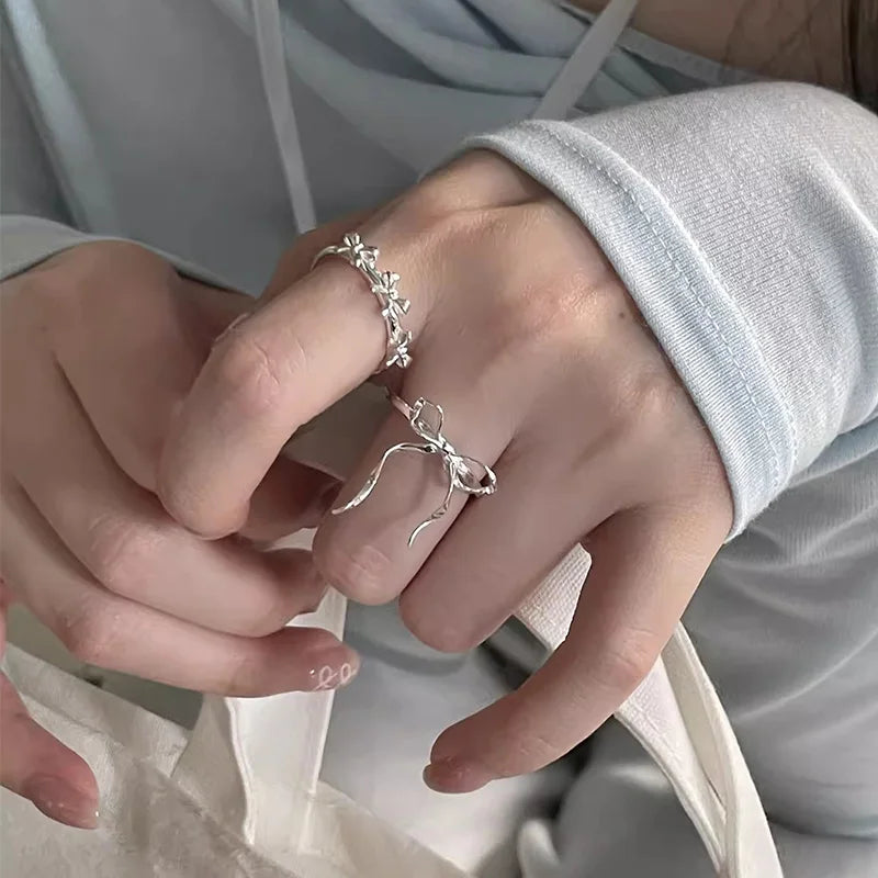 Mix and Match Foxanry Silver  Ribbon Bowknot Rings