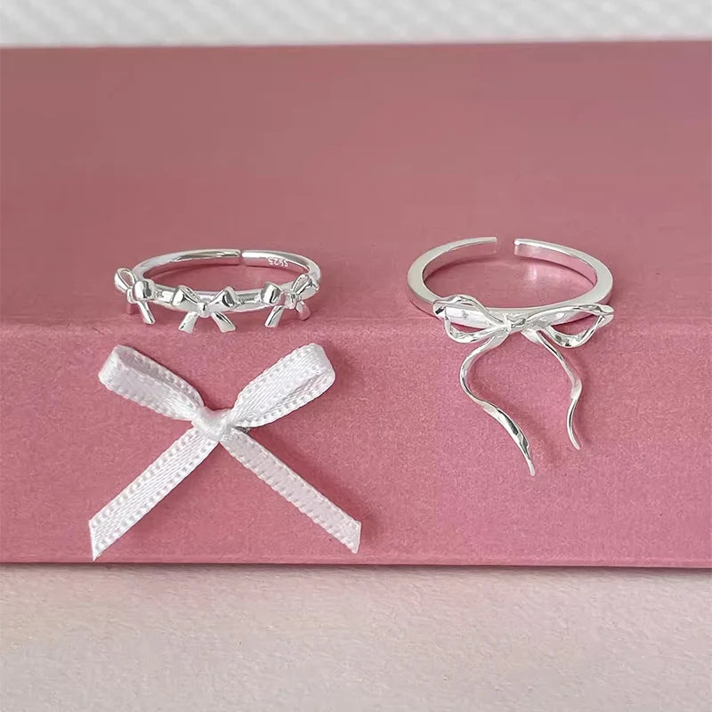 Mix and Match Foxanry Silver  Ribbon Bowknot Rings