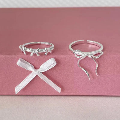 Mix and Match Foxanry Silver  Ribbon Bowknot Rings