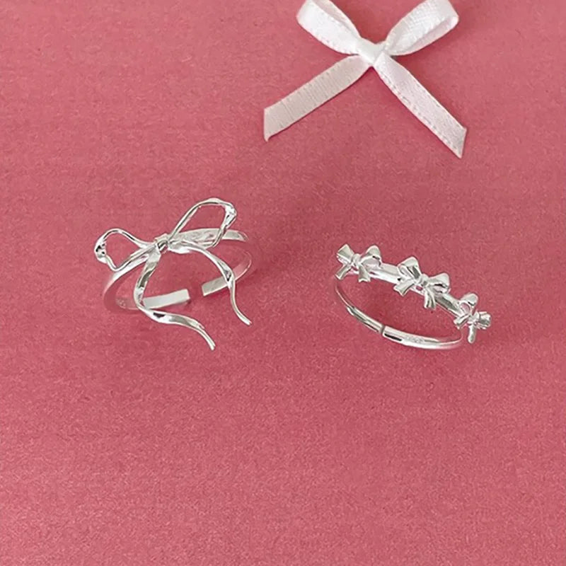 Mix and Match Foxanry Silver  Ribbon Bowknot Rings