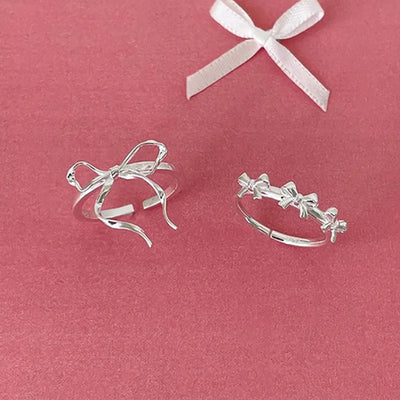 Mix and Match Foxanry Silver  Ribbon Bowknot Rings