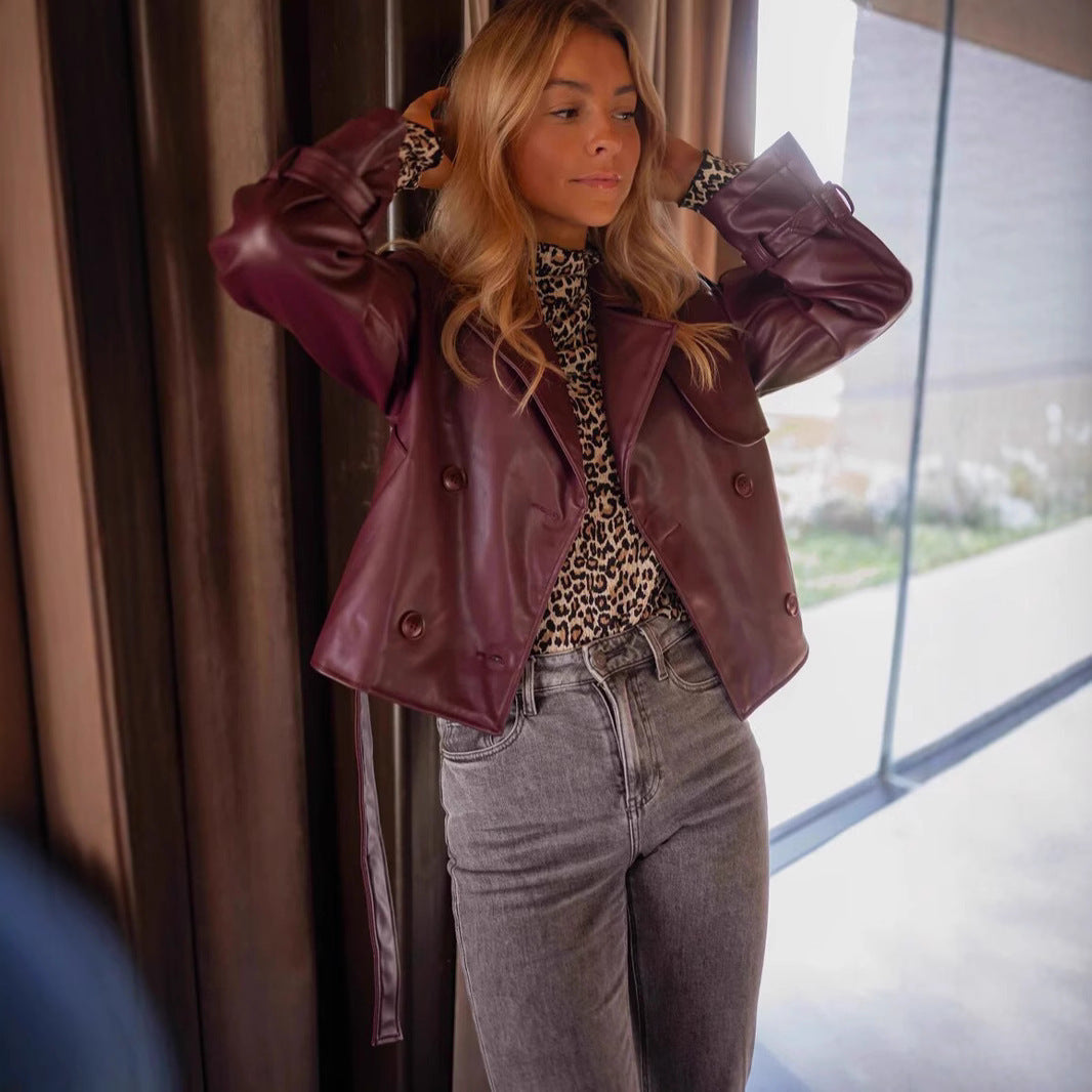 Mix and Match Leather Short Coat